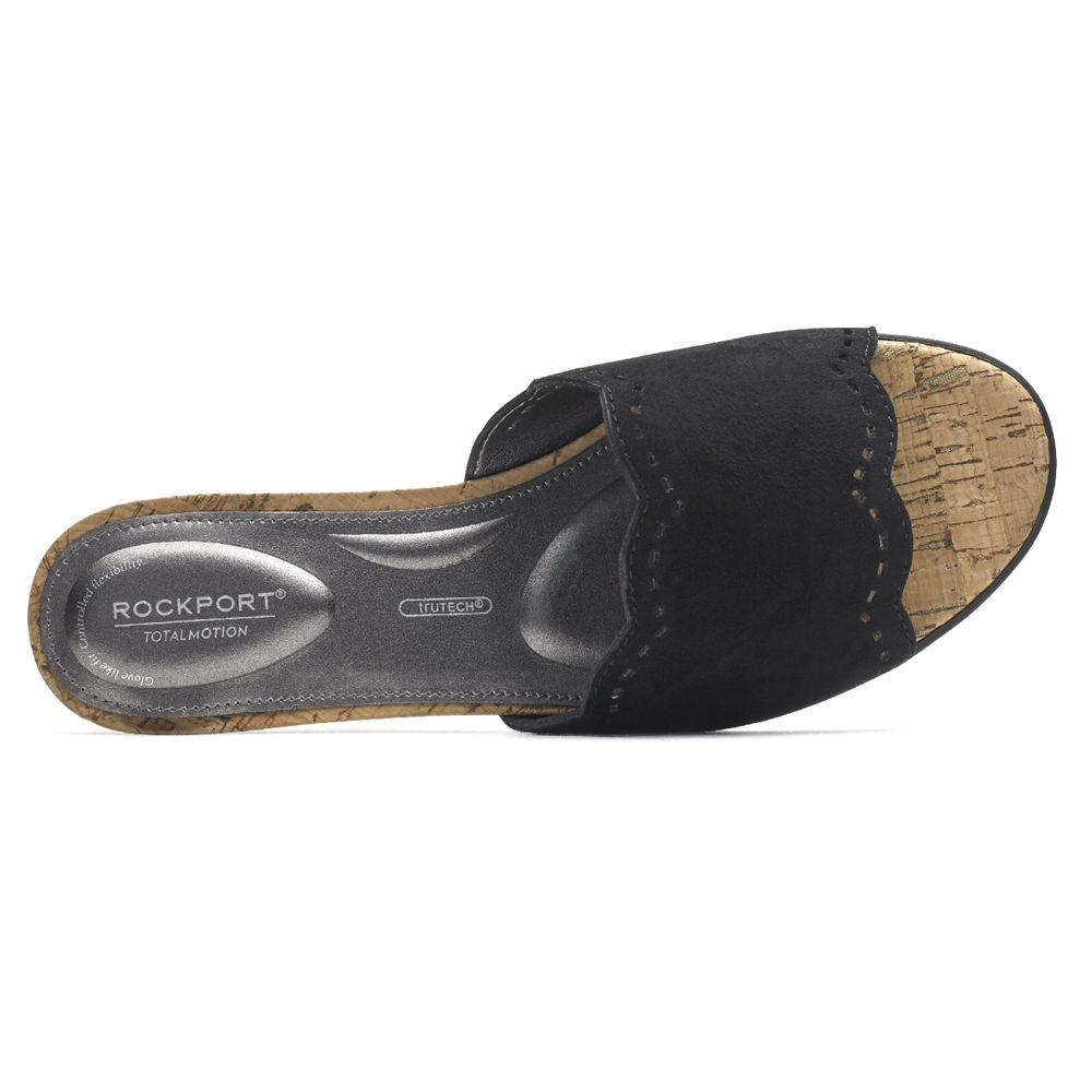 Rockport Womens Total Motion Zandra Scallop - Slides Black - IZY270364